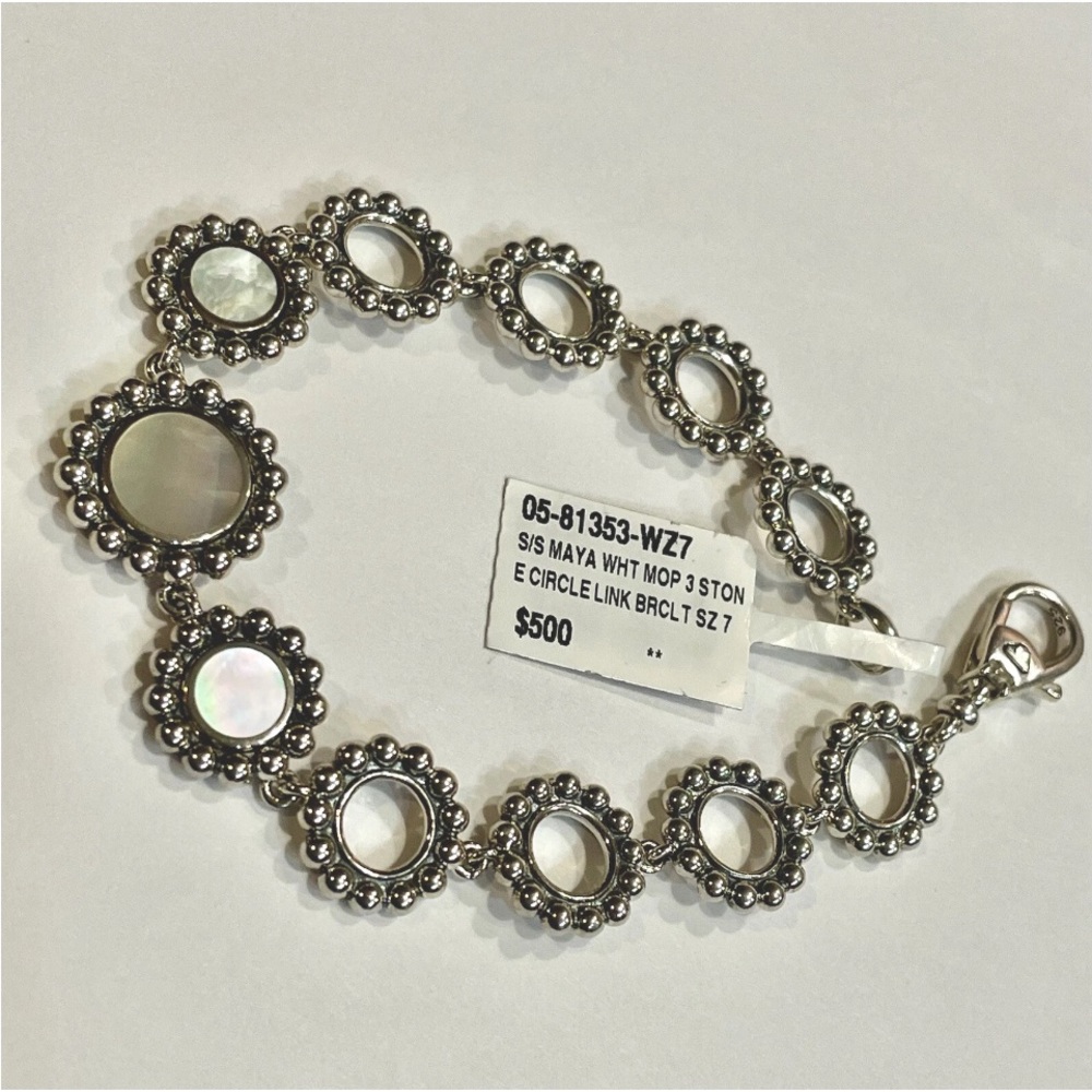 LAGOS Silver-Tone Circle Link Bracelet with Mother-of-Pearl Accents